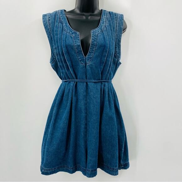 Pants - Denim pleated boxy romper